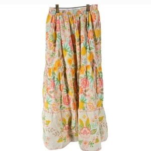 Rachel Zoe Womens Small Floral Boho Maxi Skirt Elastic Waist Tropical Pineapple